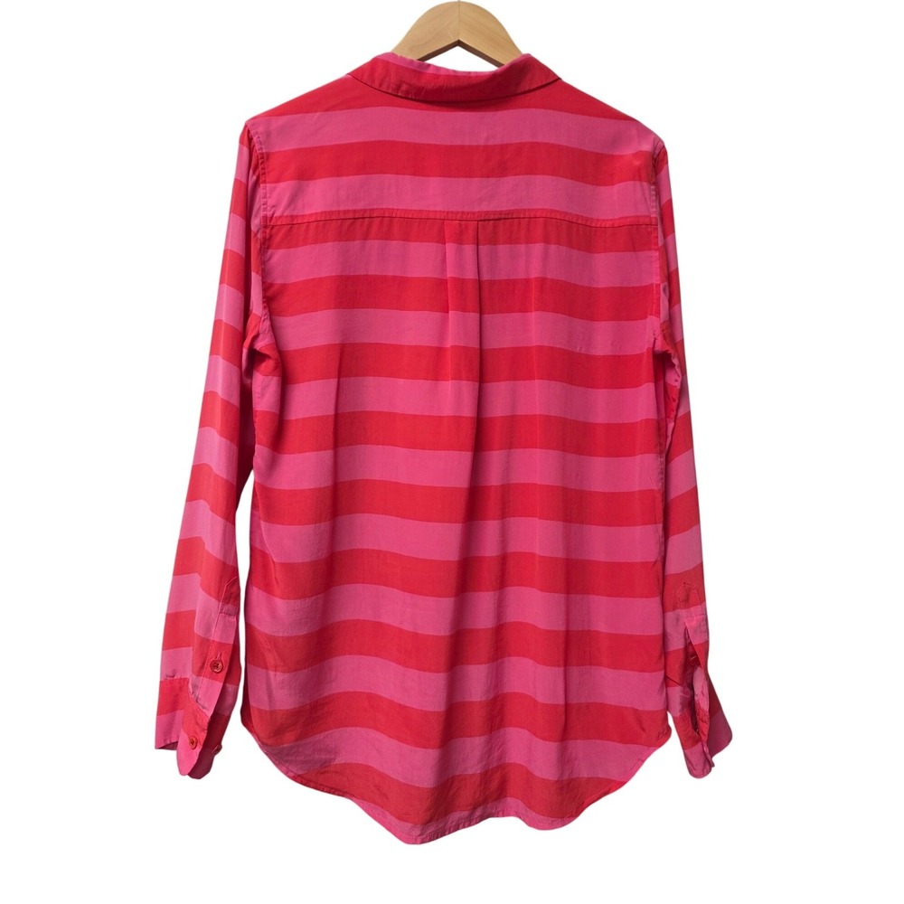 Equipment Femme 100% Silk Signature Blouse Women L Pink Orange Striped Vibrant - Picture 2 of 6
